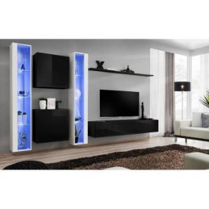Meblościanka Switch XVI szkło + LED Biały/Czarny