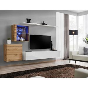 Meblościanka Switch XV szkło +LED wotan/biały