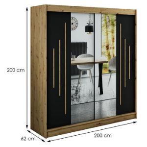 Obrazek Szafa Halifax Y1 200 Dąb Artisan/Czarny/Lustro