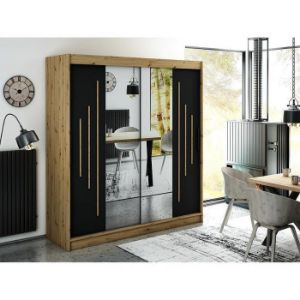 Obrazek Szafa Halifax Y1 200 Dąb Artisan/Czarny/Lustro