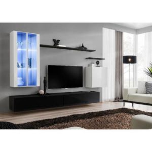 Meblościanka Switch Szkło+LED XII Biały/Czarny 