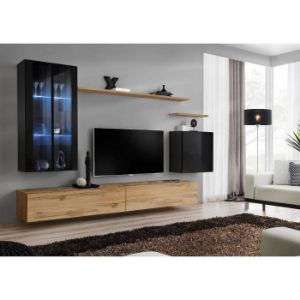 Obrazek Meblościanka Switch Szkło+LED XII Czarny/Wotan