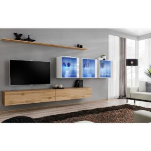 Meblościanka Switch XVII szkło + LED Biały/Wotan