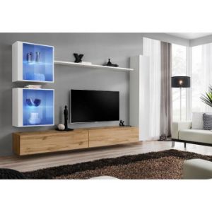 Meblościanka Switch XVIII szkło + LED Biały/Wotan