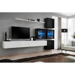 Meblościanka Switch XIX szkło + LED Biały/Czarny