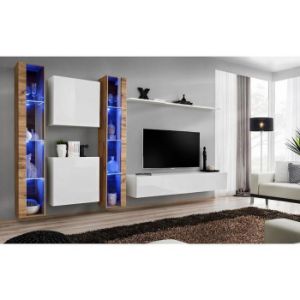 Meblościanka Switch XVI szkło + LED Wotan/Biały