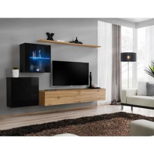 Meblościanka Switch XV szkło +LED czarny/wotan