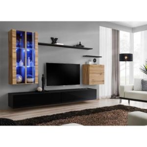 Meblościanka Switch Szkło+LED XII Wotan/Czarny