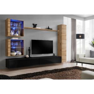 Meblościanka Switch XVIII szkło + LED Wotan/Czarny