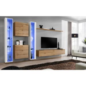 Meblościanka Switch XVI szkło + LED Biały/Wotan