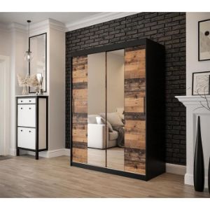 Obrazek Szafa Old Wood T1 150 Czarny/Old Style/Lustro