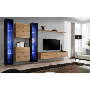 Meblościanka Switch XVI szkło + LED Czarny/Wotan