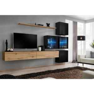 Meblościanka Switch XIX szkło + LED Wotan/Czarny