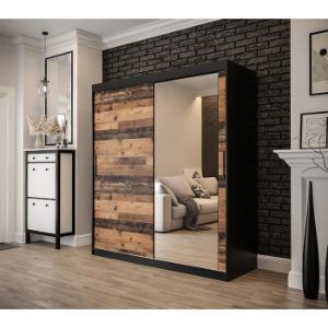Obrazek Szafa Old Wood T2 180 Czarny/Old Style/Lustro