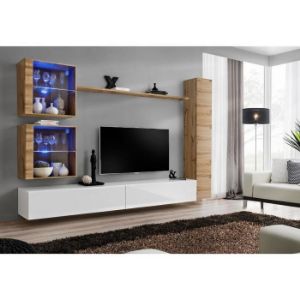 Meblościanka Switch XVIII szkło + LED Wotan/Biały