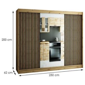 Obrazek Szafa Lamelo 2 250 Dąb Artisan/Czarny/Lustro