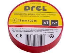 Drel Taśma Izolacyjna PVC Czerwona 19mmx0,18mmx20m