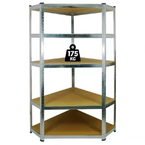 Obrazek Regał metalowy magazynowy 0892 ocynkowany narożny 180x90x30cm – 5 półek/175kg