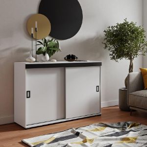 Obrazek Komoda Retro 120 Biały + Czarne Uchwyty