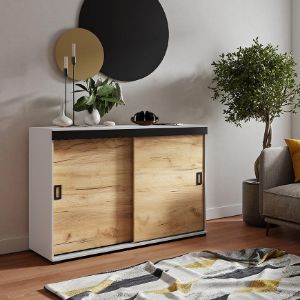 Obrazek Komoda Retro 120 Biały/Craft + Czarne Uchwyty
