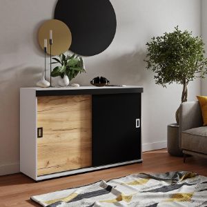 Obrazek Komoda Retro 120 Biały/Craft/Czarny + Uchwyty Biały I Czarny