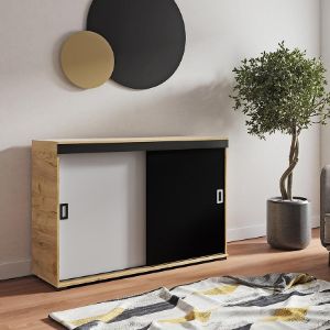 Obrazek Komoda Retro 120 Craft/Biały/Czarny + Uchwyty Biały I Czarny