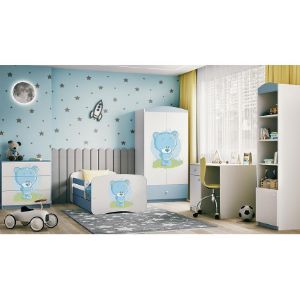 Obrazek Łóżko dziecięce z materacem i szufladą Babydreams Niebieski 80x160 Miś Niebieski