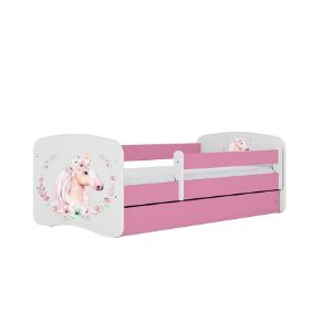 Obrazek Łóżko dziecięce z materacem i szufladą Babydreams Różowe 70x140 Konik