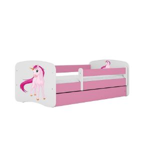 Łóżko dziecięce z materacem i szufladą Babydreams Różowe 80x160 Jednorożec
