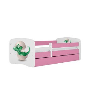 Łóżko dziecięce z materacem i szufladą Babydreams Różowe 80x160 Dino
