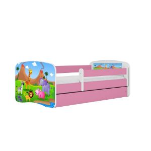 Łóżko dziecięce z materacem i szufladą Babydreams Różowe 80x160 Safari