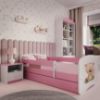 Obrazek Łóżko dziecięce z materacem i szufladą Babydreams Różowe 80x180 Miś Kwiatki