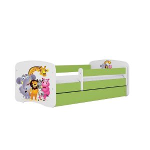 Łóżko dziecięce z materacem i szufladą Babydreams Zielone 80x160 Zoo