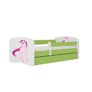 Łóżko dziecięce z materacem i szufladą Babydreams Zielone 80x180 Jednorożec