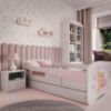 Obrazek Łóżko dziecięce z materacem i szufladą Babydreams Biały 80x160 Miś Motyl