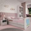 Obrazek Łóżko dziecięce z materacem i szufladą Babydreams Biały 80x160 Miś Niebieski