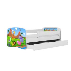 Obrazek Łóżko dziecięce z materacem i szufladą Babydreams Biały 80x180 Safari