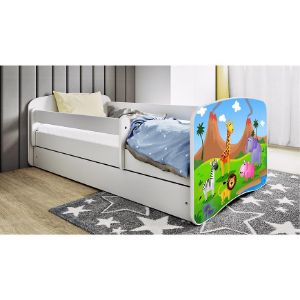 Obrazek Łóżko dziecięce z materacem i szufladą Babydreams Biały 80x180 Safari