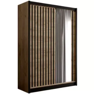 Szafa dwudrzwiowa z lustrem Ladder 150 dąb craft/lamele czarne