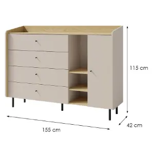 Obrazek Komoda Alessio AE7 4S1D Beż/Dąb