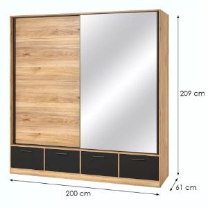 Obrazek Szafa 2d4s Beta przesuwna z lustrem 63 dąb mauvella/czarny