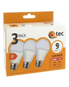Obrazek Żarówka Led Qtec 9W A60 E27 2700K 3pack