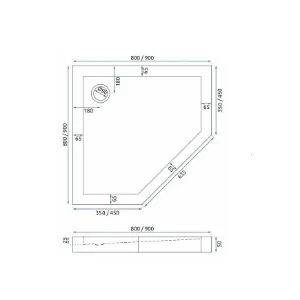 Obrazek BRODZIK PIECIOKĄTNY DIAMOND BLACK 90X90X5 K8543