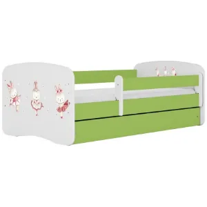 Łóżko dziecięce Babydreams+SZ+M zielony 70x140 tańczące króliczki