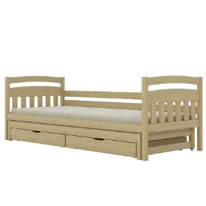 Łóżko Tosia dodatkowe spanie + szuflady 80x180 naturalne, lakierowane