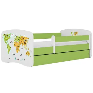 Łóżko dziecięce Babydreams+SZ+M zielony 80x180 mapa