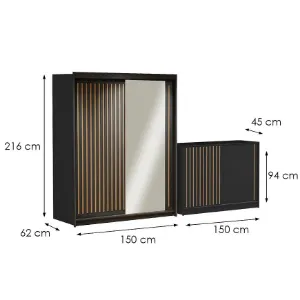 Obrazek Zestaw szafa Royal 150 czarna + komoda Royal 150