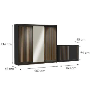 Obrazek Zestaw szafa Royal 250 czarna + komoda Royal 150