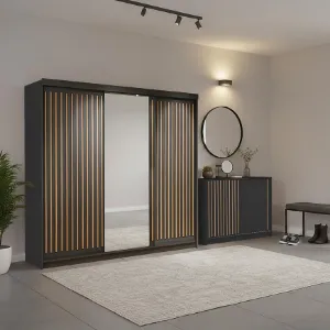 Obrazek Zestaw szafa Royal 250 czarna + komoda Royal 150