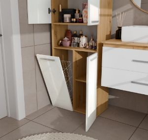 Obrazek Regał łazienkowy z koszem na pranie Luiza 1K DK dąb artisan/biały połysk
